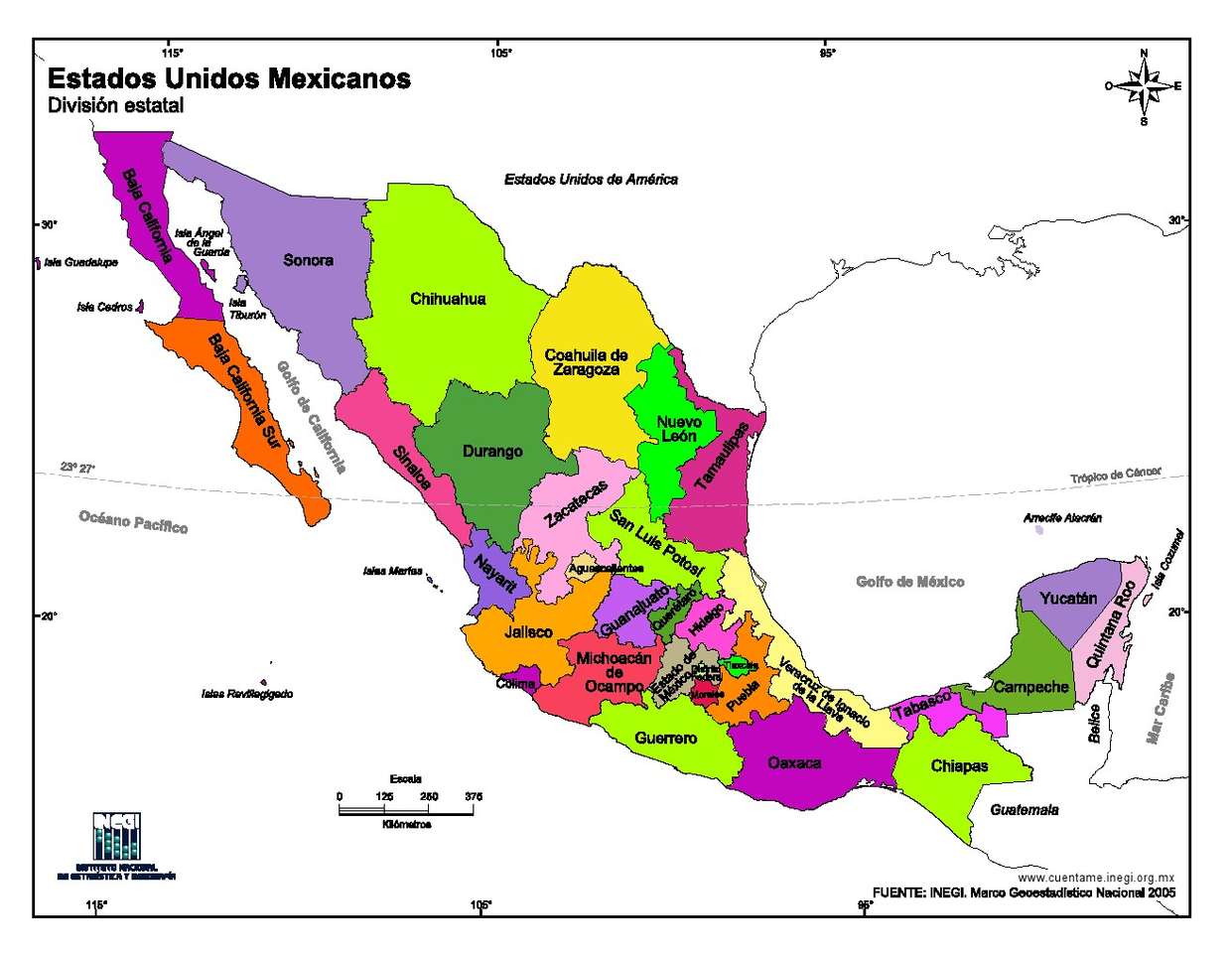 mapa REPUBLICA MEXICANA rompecabezas en línea