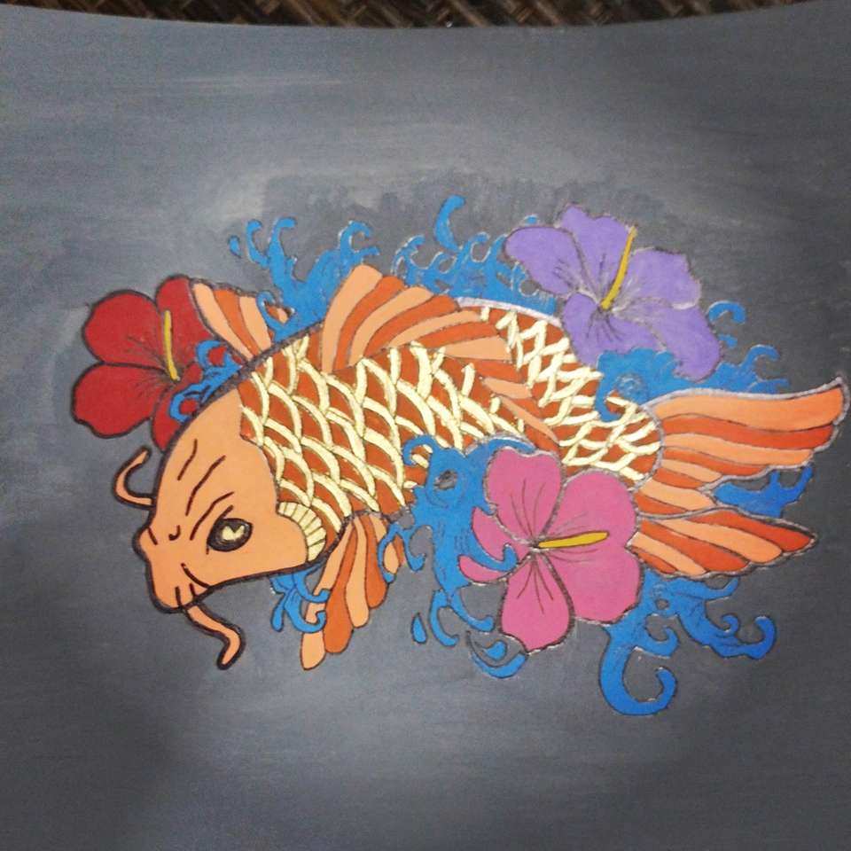 peixe koi com flores puzzle online