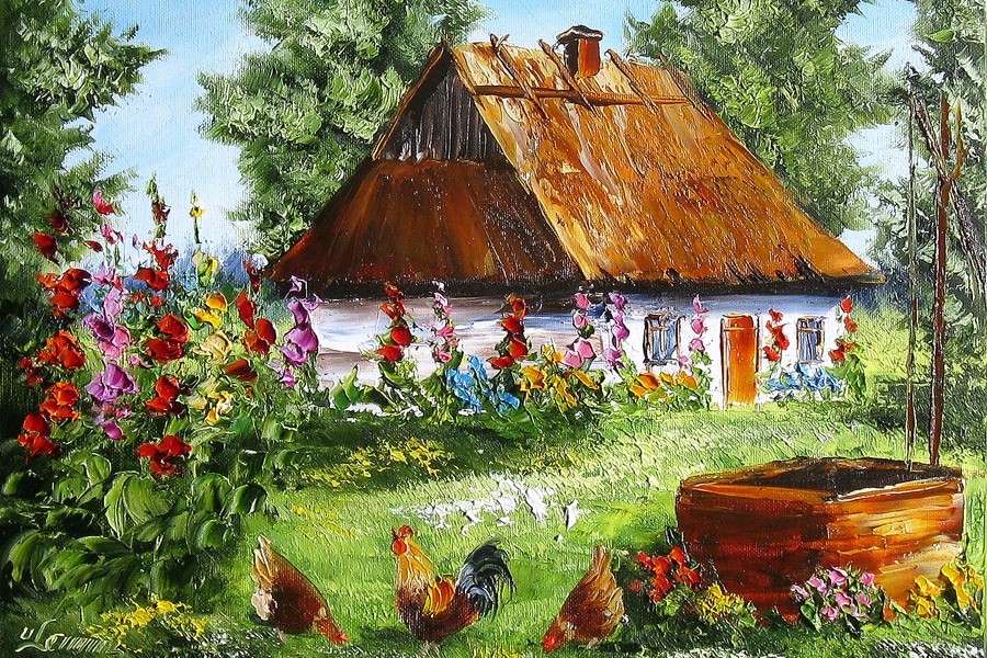 Oil painting. U. Lemańska. Hut. online puzzle