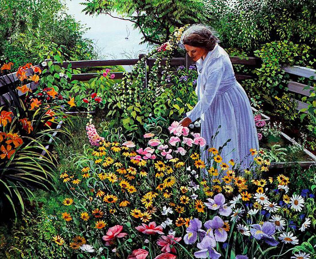 Een tuinman in haar sprookjestuin legpuzzel online