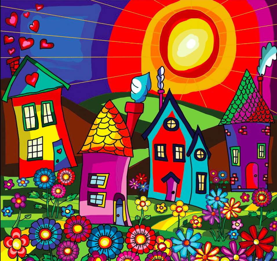 Zonnige kleurrijke vrolijke huizen legpuzzel online