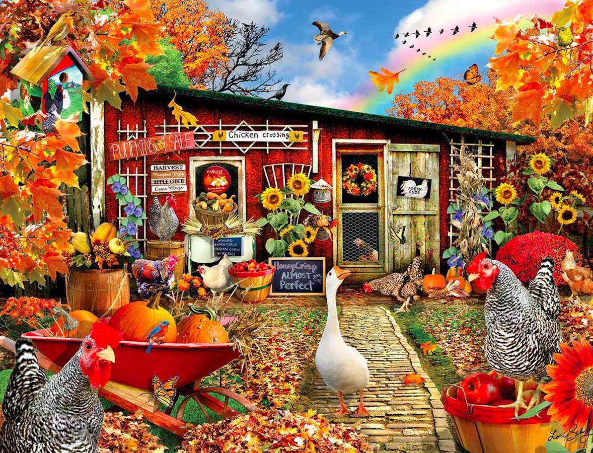 Herbstwetter auf einer Hühnerfarm Puzzlespiel online
