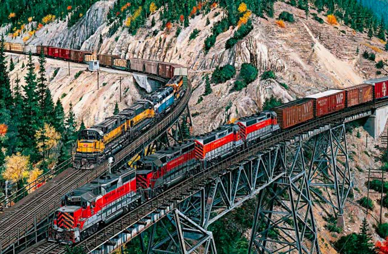 Reunión de trenes en el pico de la montaña rompecabezas en línea
