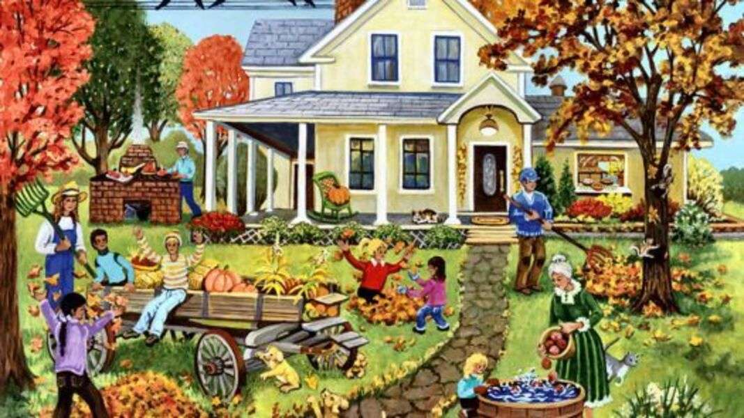 La famiglia si diverte in autunno puzzle online