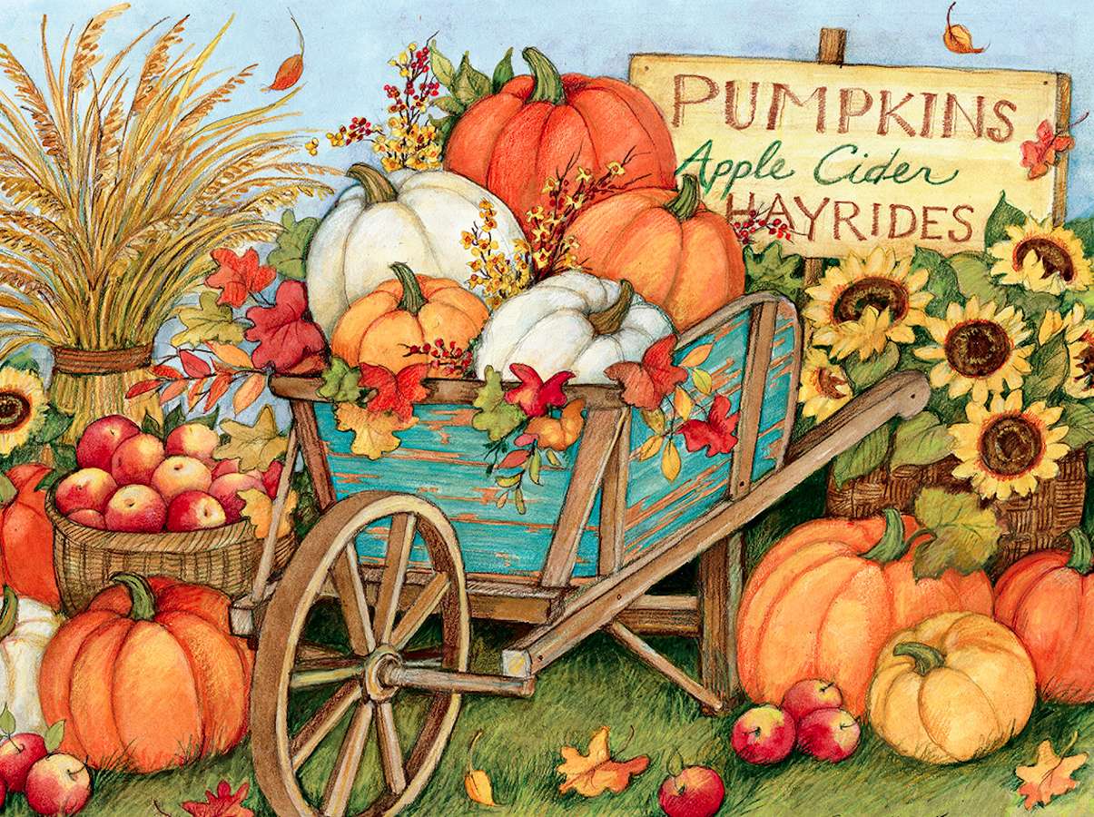 Um carrinho de mão cheio de colheitas de outono puzzle online