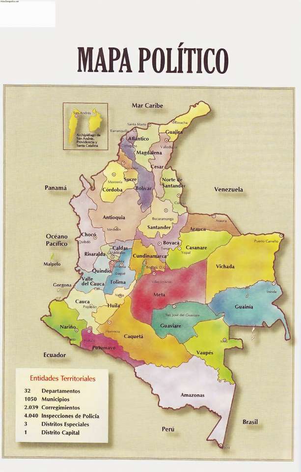 Политическая карта Колумбии онлайн-пазл