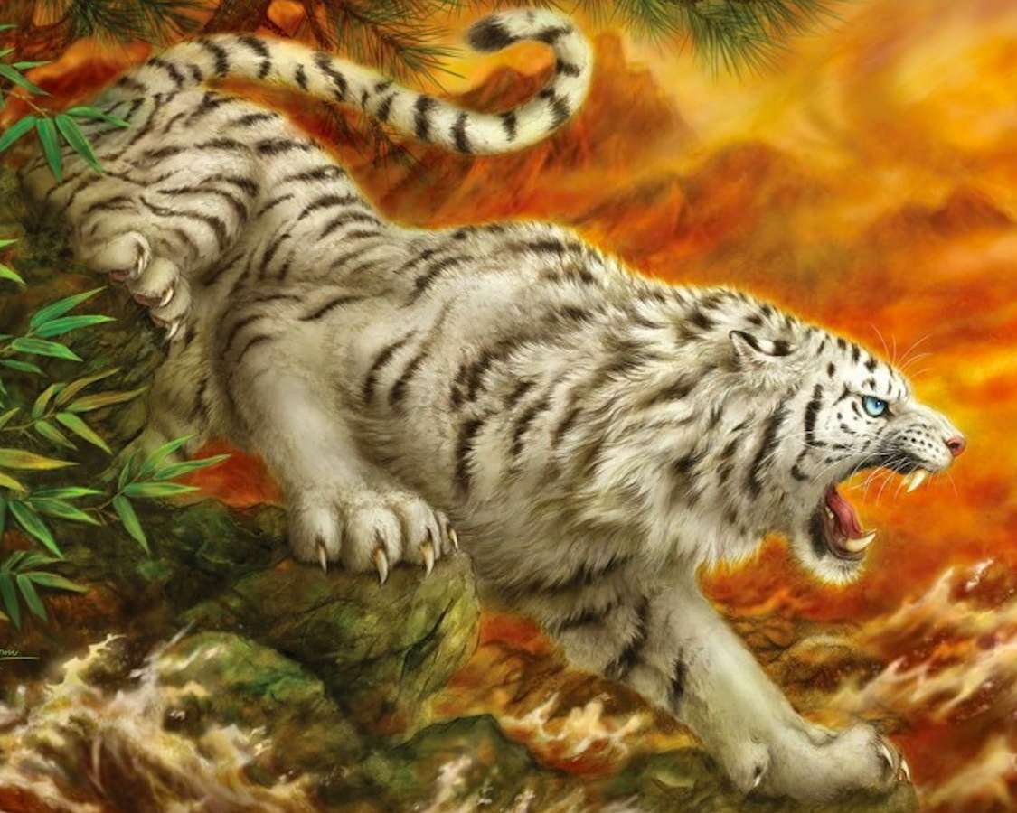 красивий білий тигр онлайн пазл