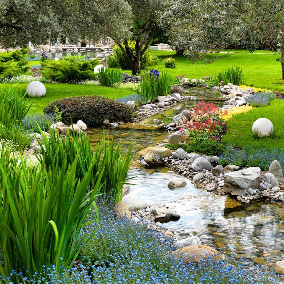 Park with a stream jigsaw puzzle online