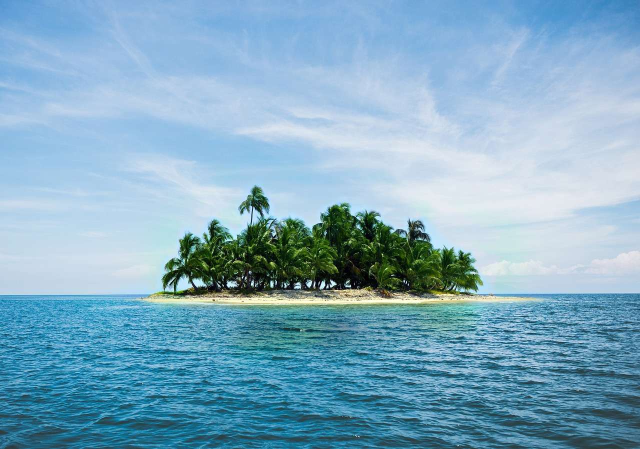 Ostrov Dovolená Karibik Palmy Písek Mořská modř skládačky online