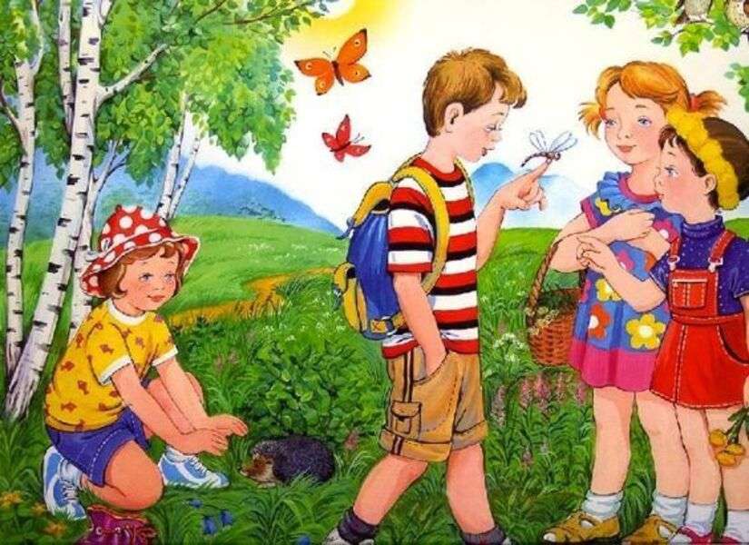 Children for a walk in the field jigsaw puzzle online