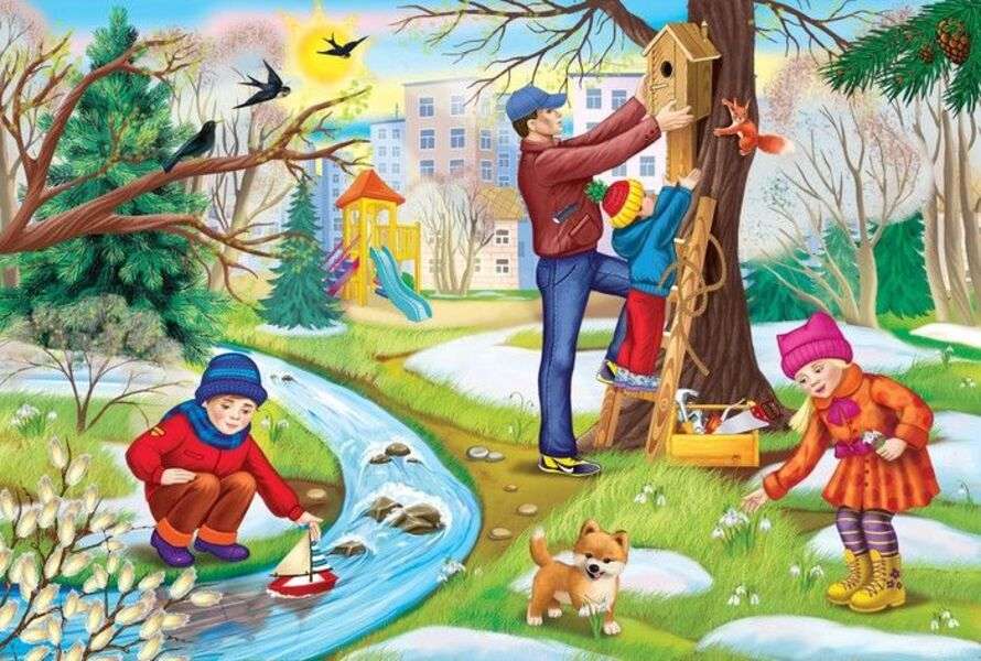 Dad with his children in the park online puzzle