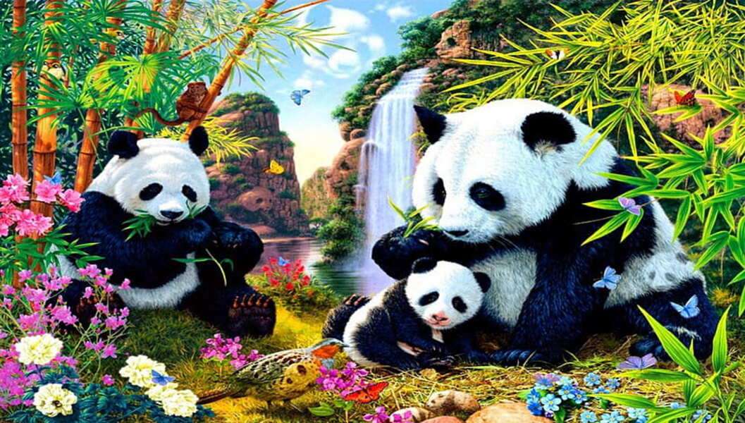 glückliche Pandafamilie Puzzlespiel online