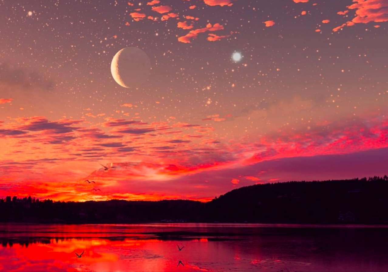 Prachtige zonsondergang sterren legpuzzel online