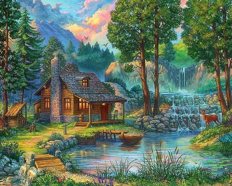 House by the river in the evening jigsaw puzzle online