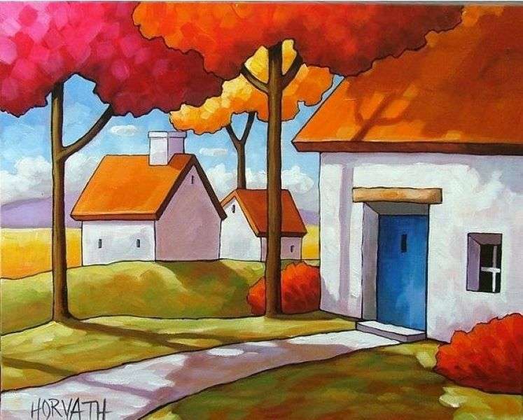 Gemälde Herbst Dorf Online-Puzzle