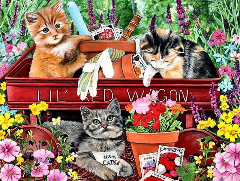 Kitties în grădină jigsaw puzzle online