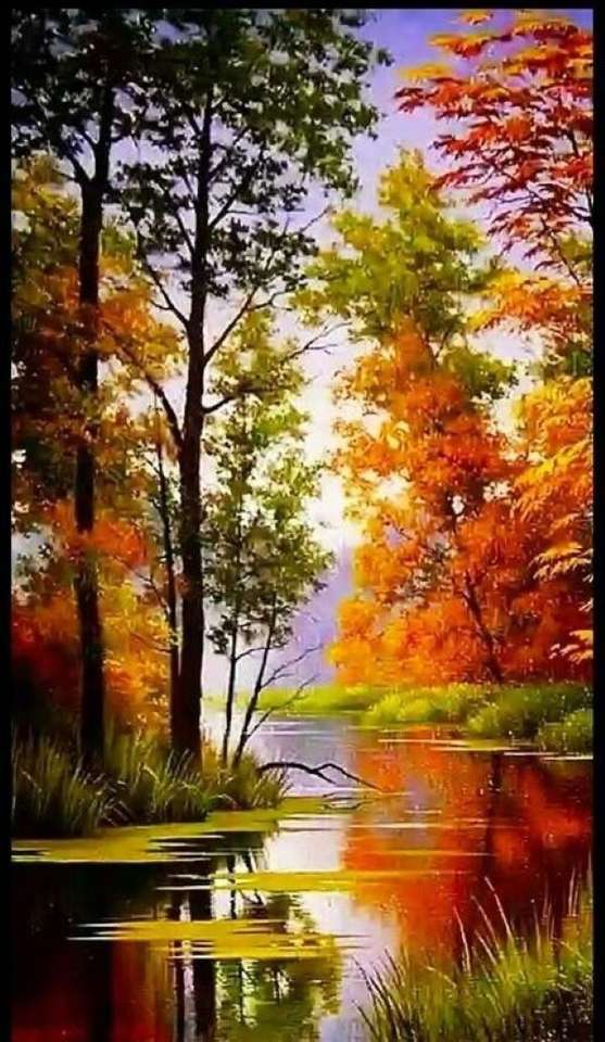 Malování podzimu u řeky skládačky online