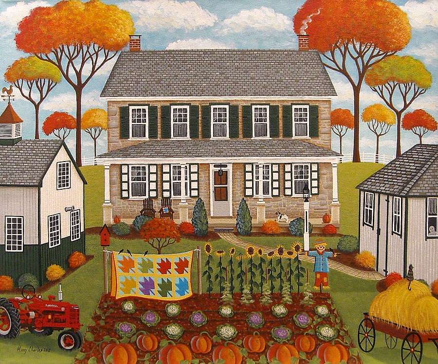 Gemälde Herbstzeit im Dorf Puzzlespiel online