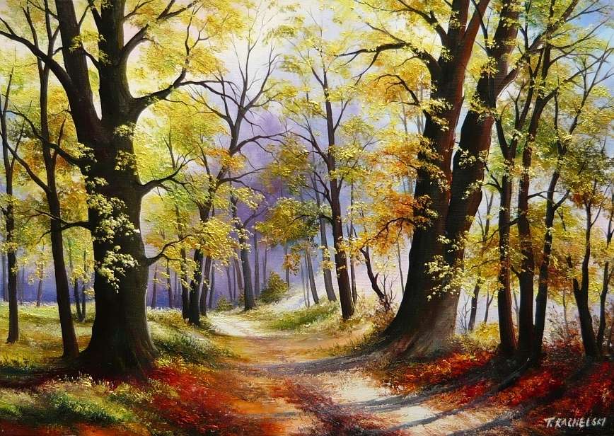 Peinture paysage d'automne route forestière puzzle en ligne
