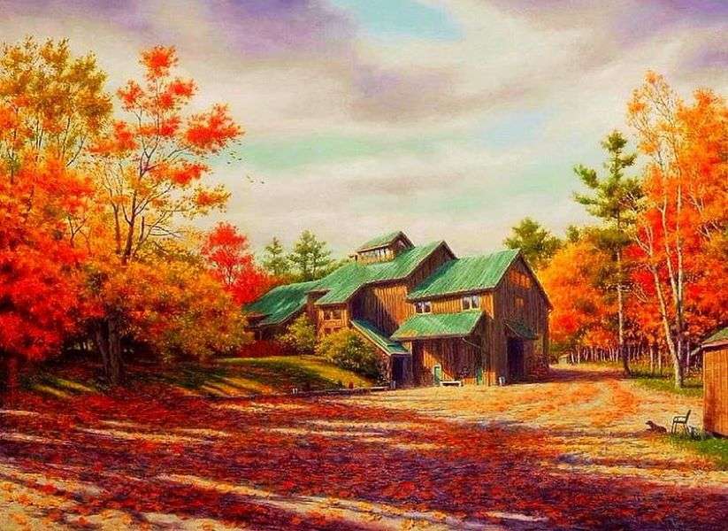Gouden herfst schilderen op het platteland legpuzzel online