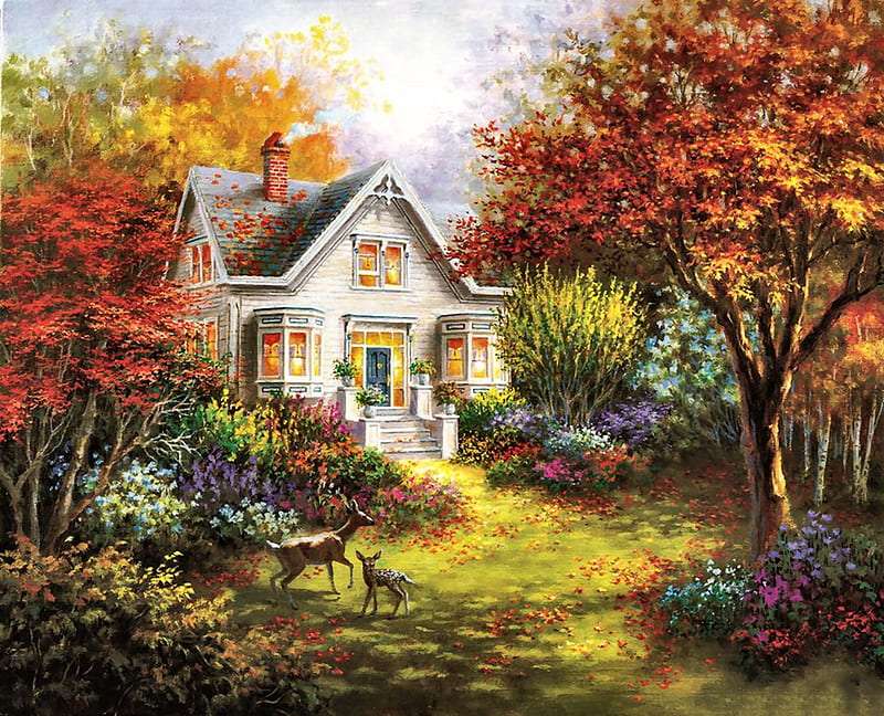 Gemälde Goldener Herbst auf dem Lande Puzzlespiel online