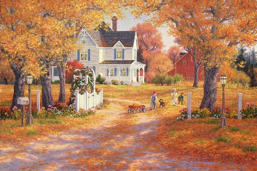 Gemälde Goldener Herbst auf dem Lande Puzzlespiel online