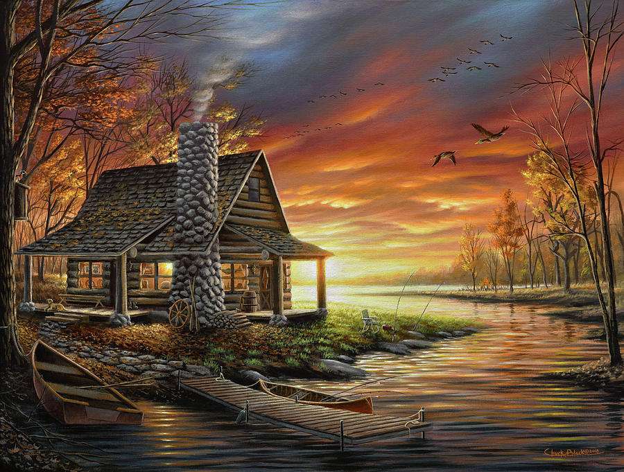 Gemälde Herbst auf dem Lande am Fluss Online-Puzzle