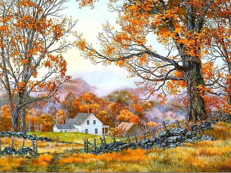 De herfst schilderen op het platteland legpuzzel online