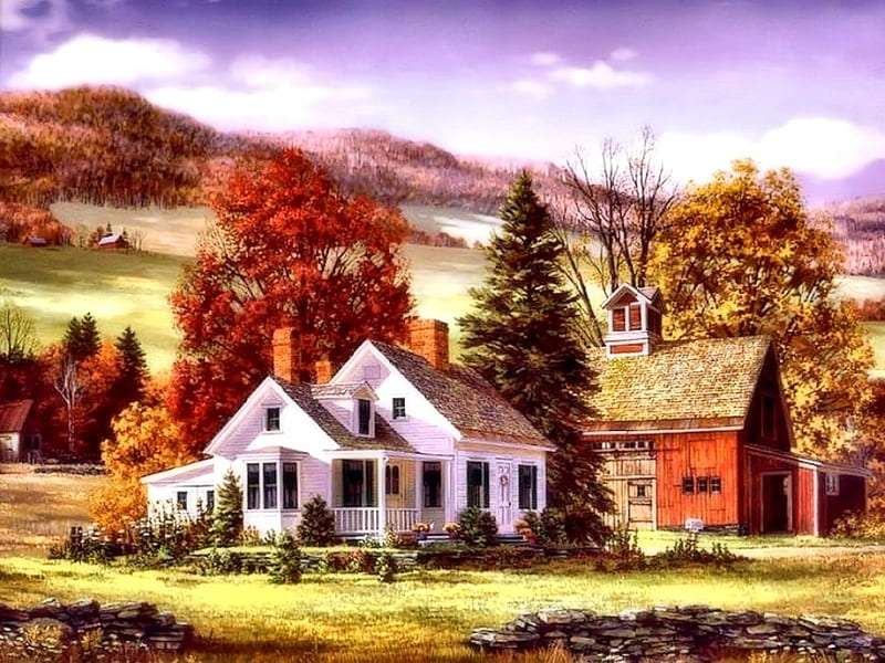 Gemälde Herbst auf dem Lande Puzzlespiel online