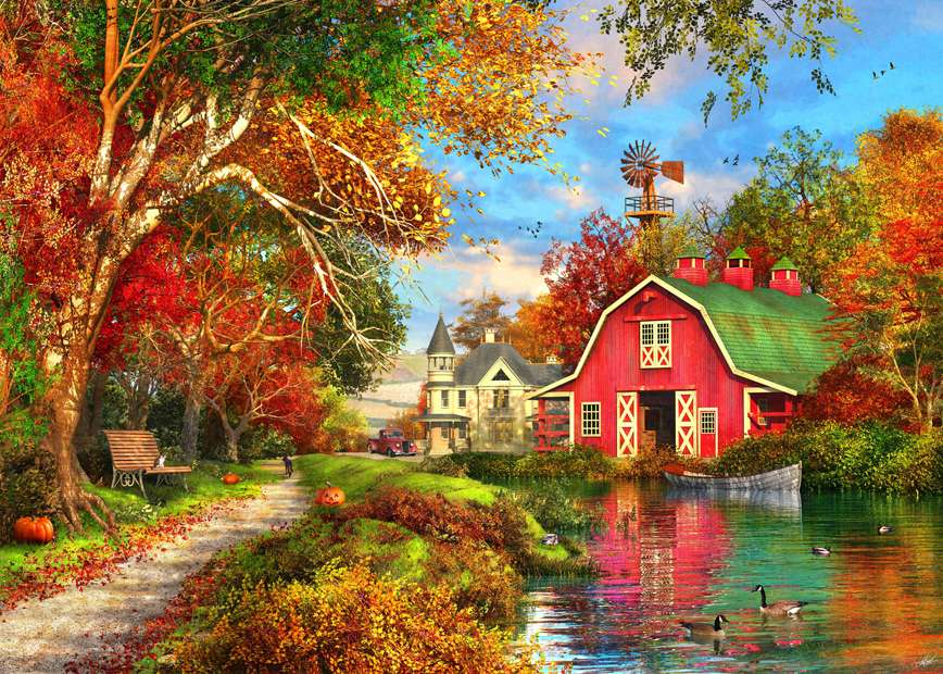 Картина осень в деревне пазл онлайн
