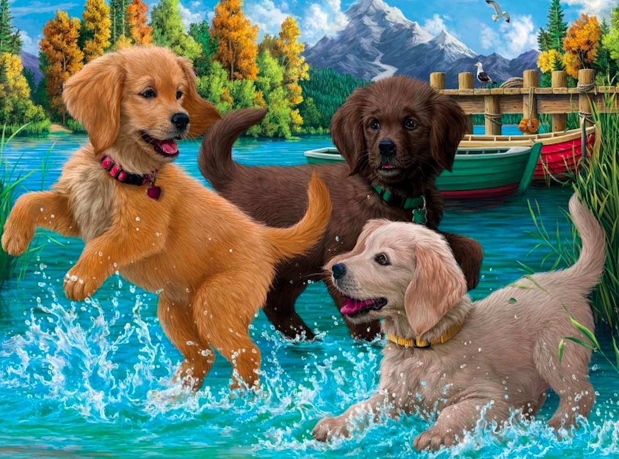 川で水しぶきの喜び :) - 魅力的な景色 オンラインパズル