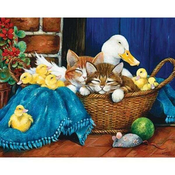 Kittens sleep with ducklings #244 jigsaw puzzle online