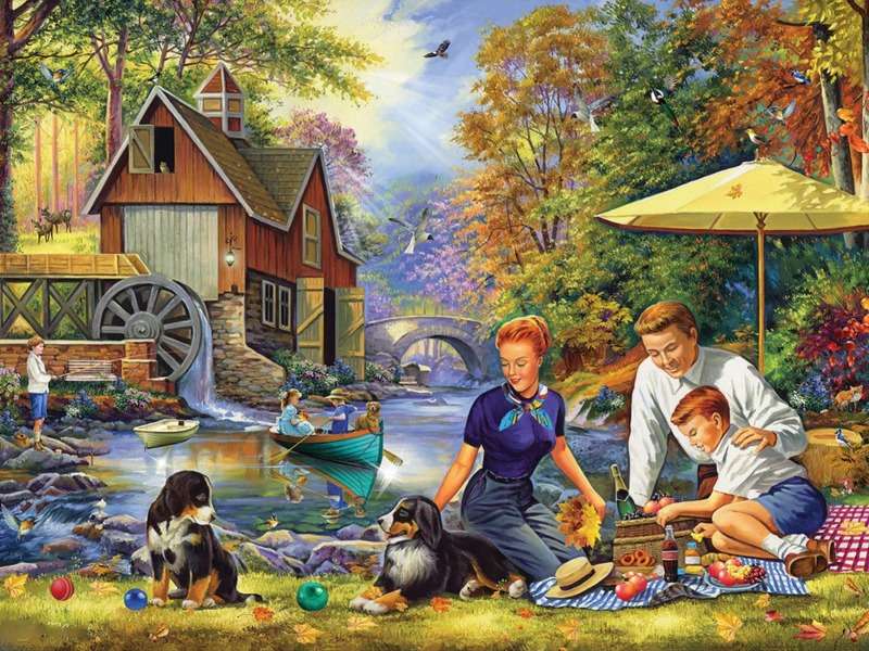 Lovely picnic at the old mill jigsaw puzzle online