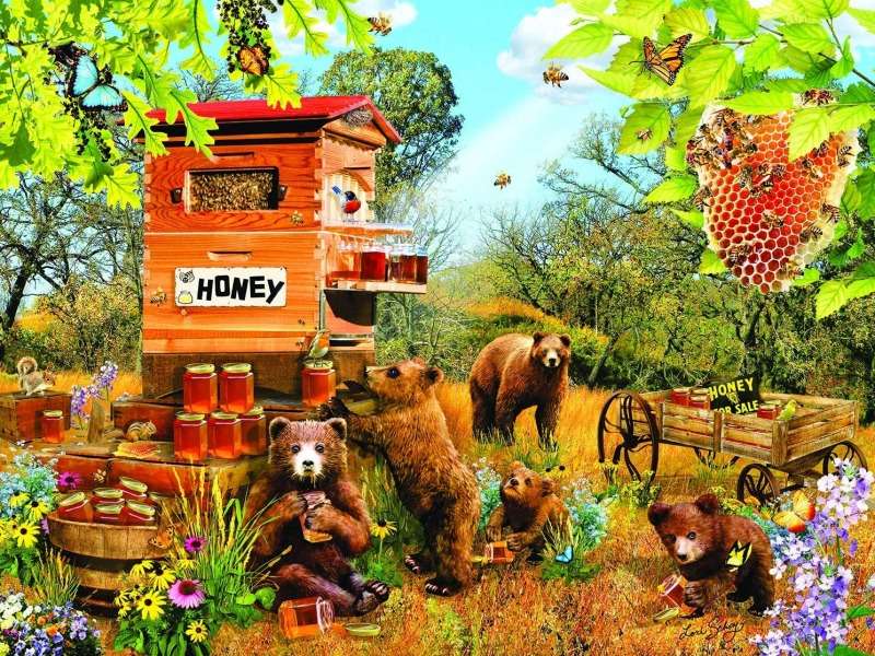 Miezul nopții urși gurmanzi versus albine jigsaw puzzle online