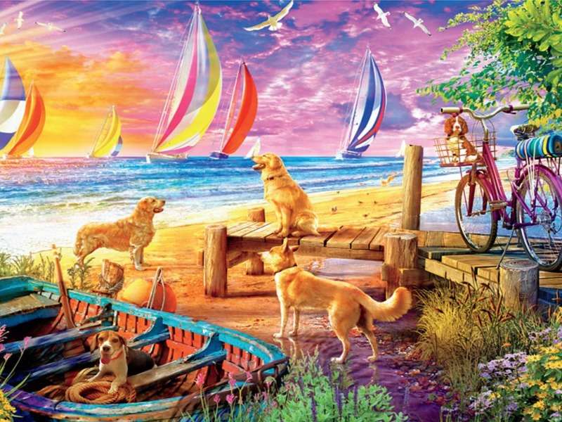 Cani felici in riva al mare :) puzzle online