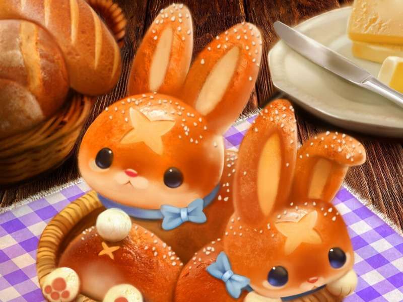 Smakelijke broodjes-konijntjes :) online puzzel