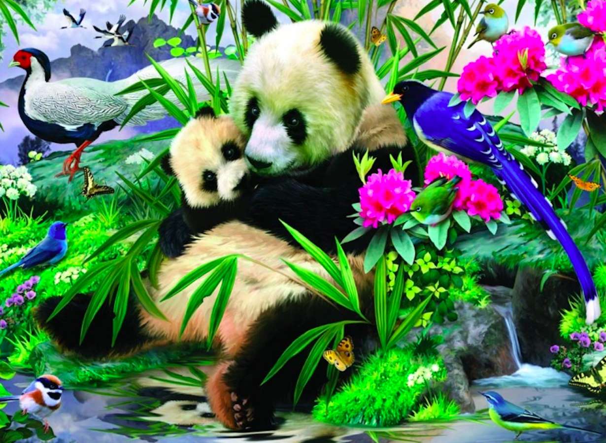 Pandas-Não tenha medo, baby, a mamãe vai te proteger :) quebra-cabeças online