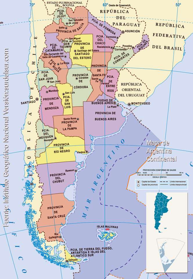 Mappa della Repubblica Argentina puzzle online