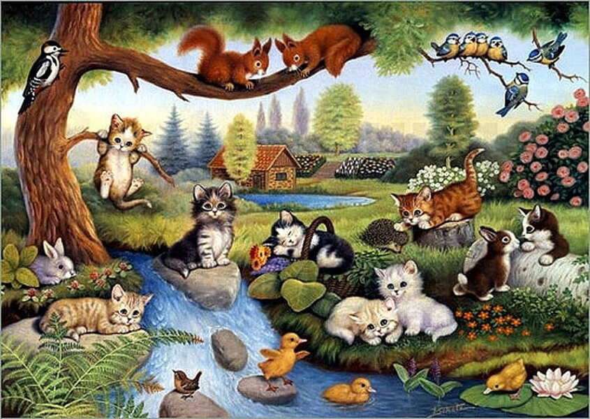 Kittens genieten in de rivier #248 legpuzzel online