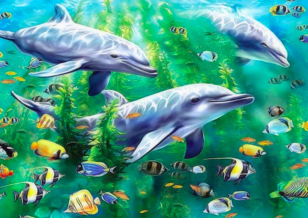 Дельфин в море рисунок