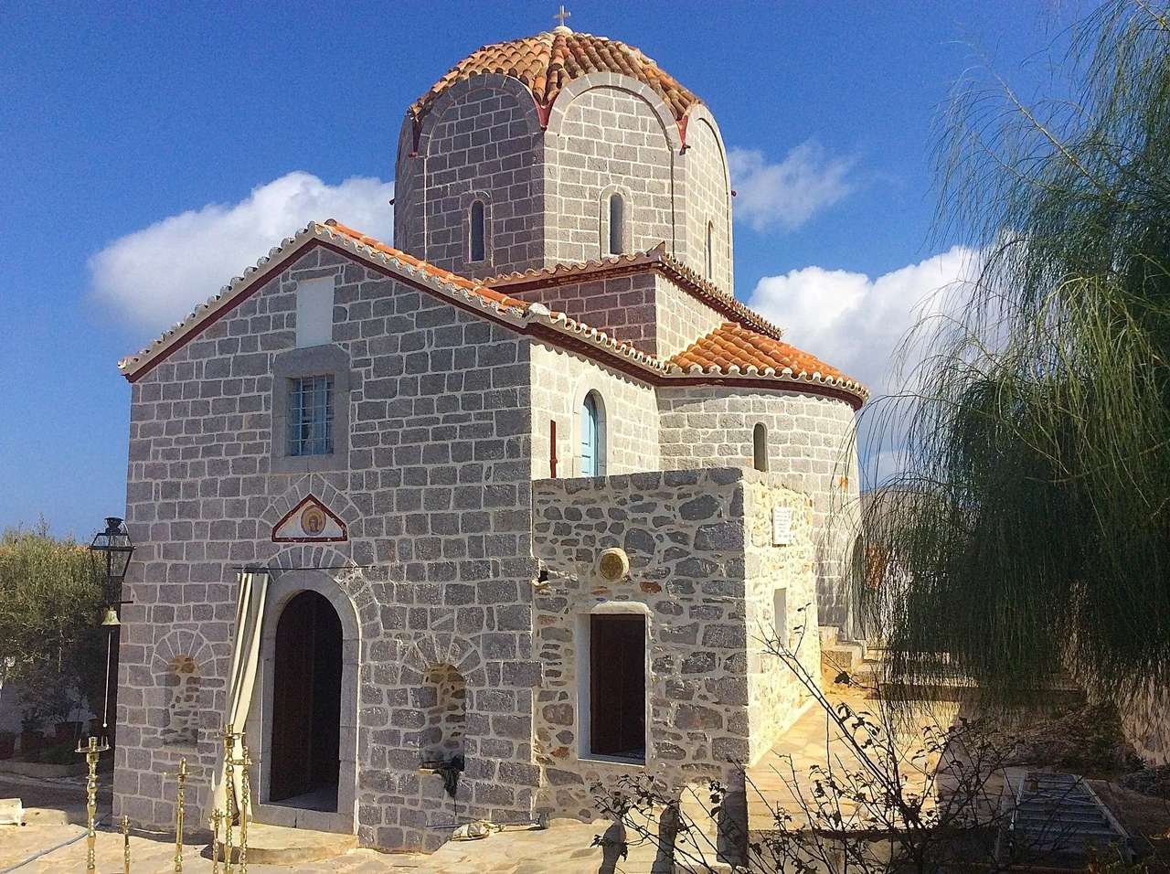 Griechische Insel Hydra Kloster Online-Puzzle