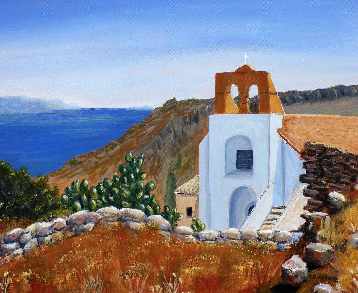 Griekse eiland Hydra kerk schilderijen legpuzzel online