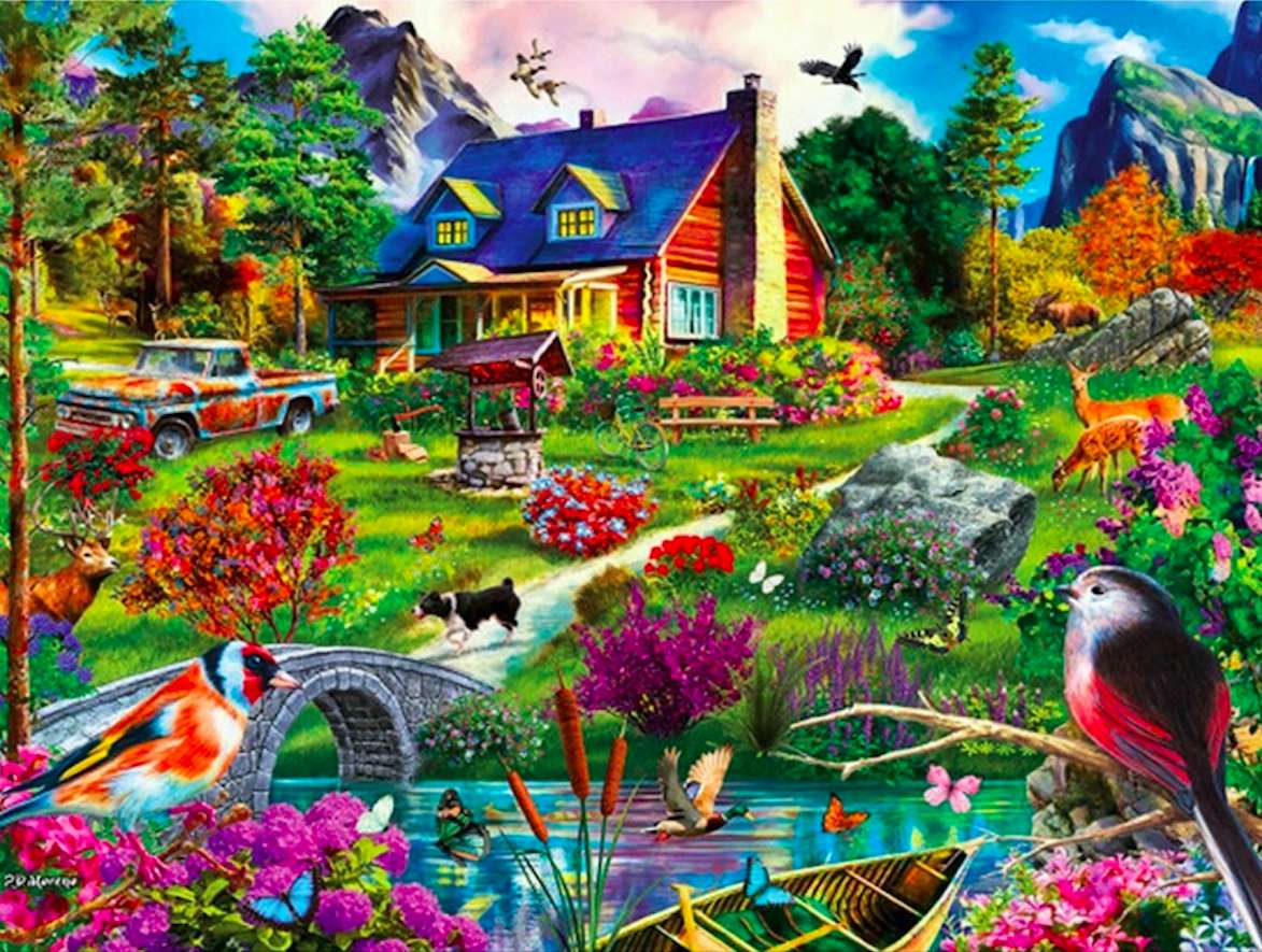 A beautiful house by a pond among the mountains jigsaw puzzle online