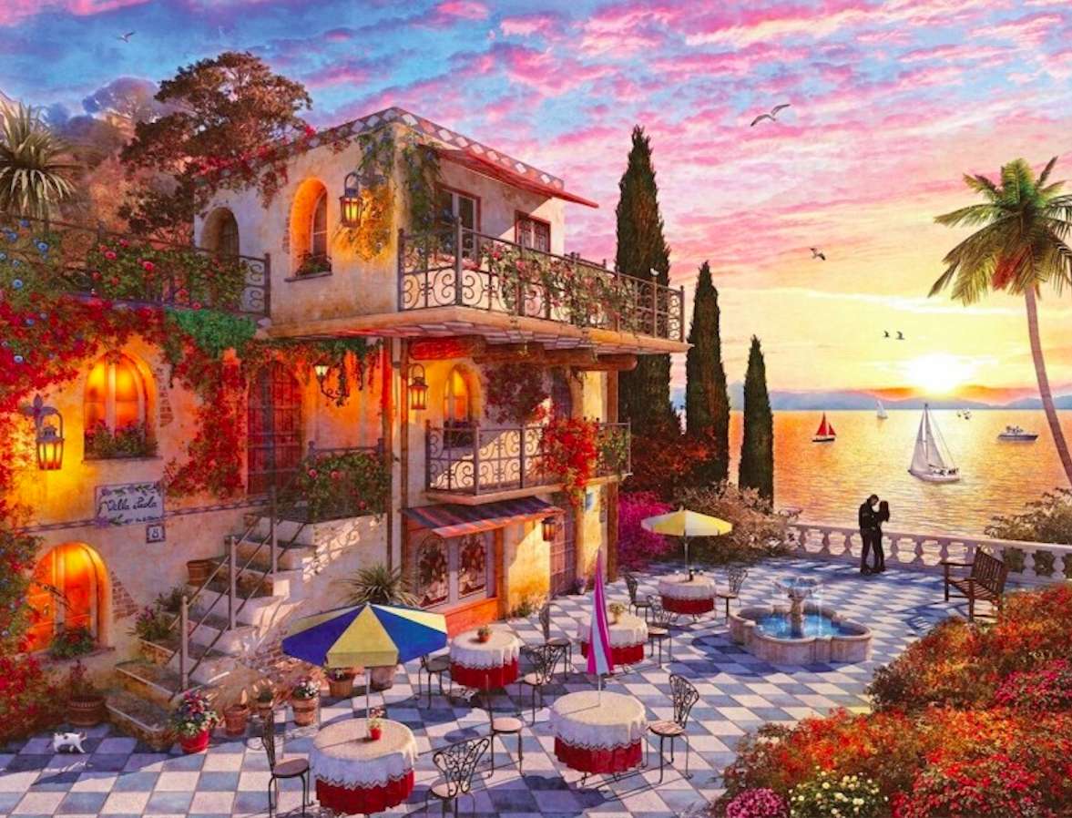 Mediterrane zonsondergang - terras voor geliefden legpuzzel online