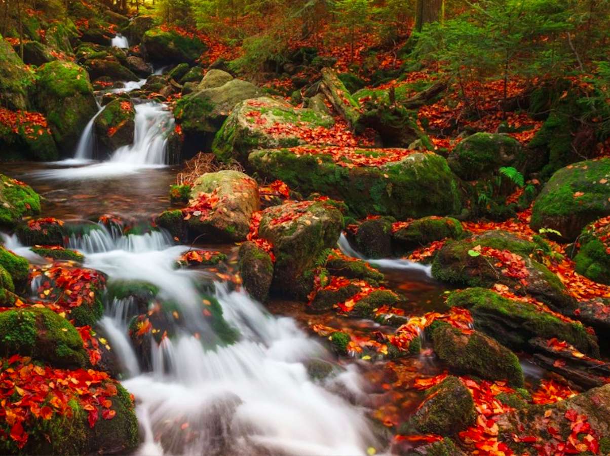 Tschechien-Wasserfall in P.N. Böhmerwald, die Freuden der Schönheit Online-Puzzle
