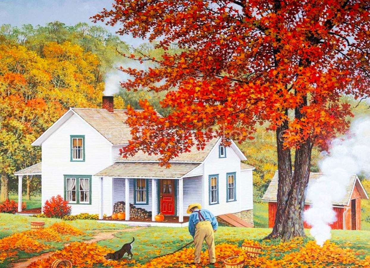 Doamna Autumn se amestecă și pune pe ea frunze mov :) puzzle online