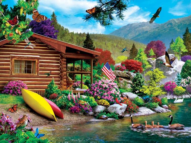 Страхотна ваканционна къща край езерото онлайн пъзел