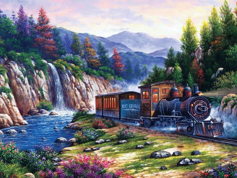 Un viaggio in treno attraverso uno splendido paesaggio di montagna puzzle online
