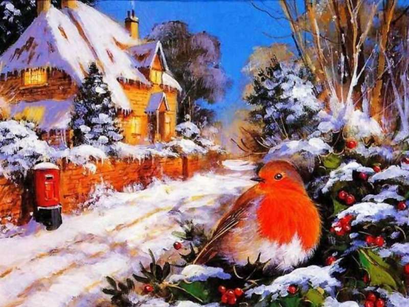 Rotkehlchen - Ein schöner Wintervogel Online-Puzzle