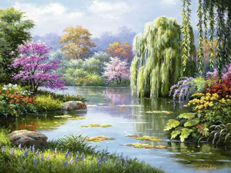 Romantic pond- Романтичний ставок біля ставка пазл онлайн